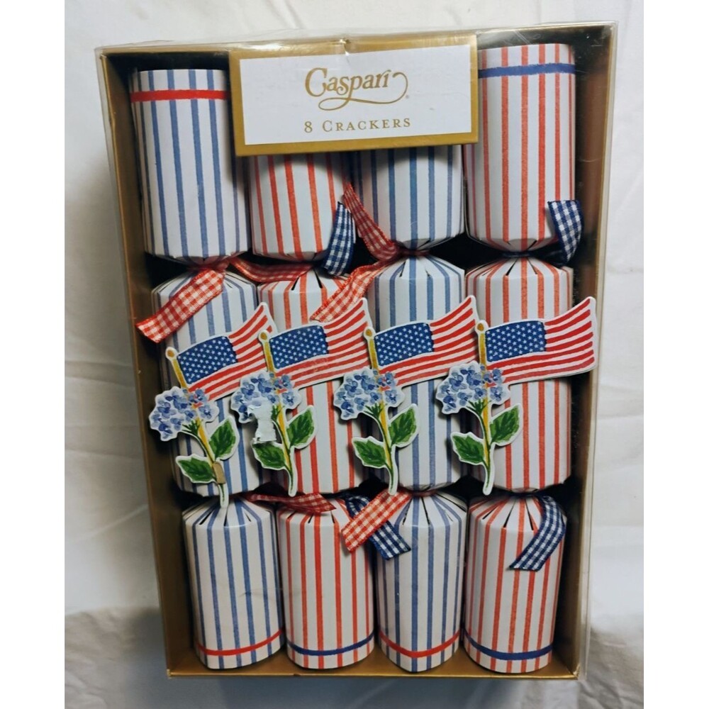 Set of 8 Caspari Flags and Hydrangeas Patriotic Party Crackers